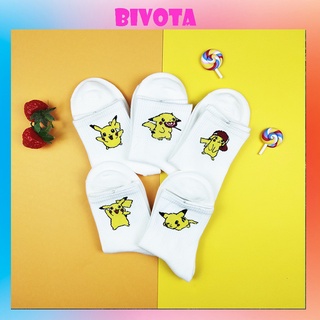 Set 5 đôi tất cổ cao Bivota vớ cotton nam nữ họa tiết hoạt hình T71