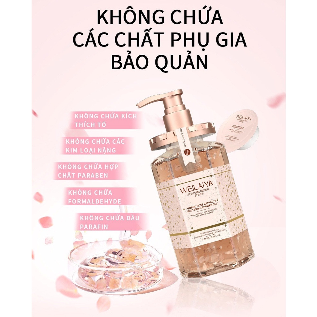 Sữa tắm Weilaiya trắng da cánh hoa hồng Damask 450ml