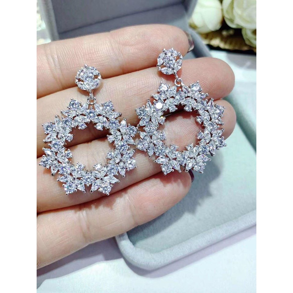 Khuyên tai bông hoa tuyết Bạc 925 đính đá CZ sáng lấp lánh - Trang sức nữ OBE Jewelry đi tiệc, cưới hỏi, bông tai nữđẹp