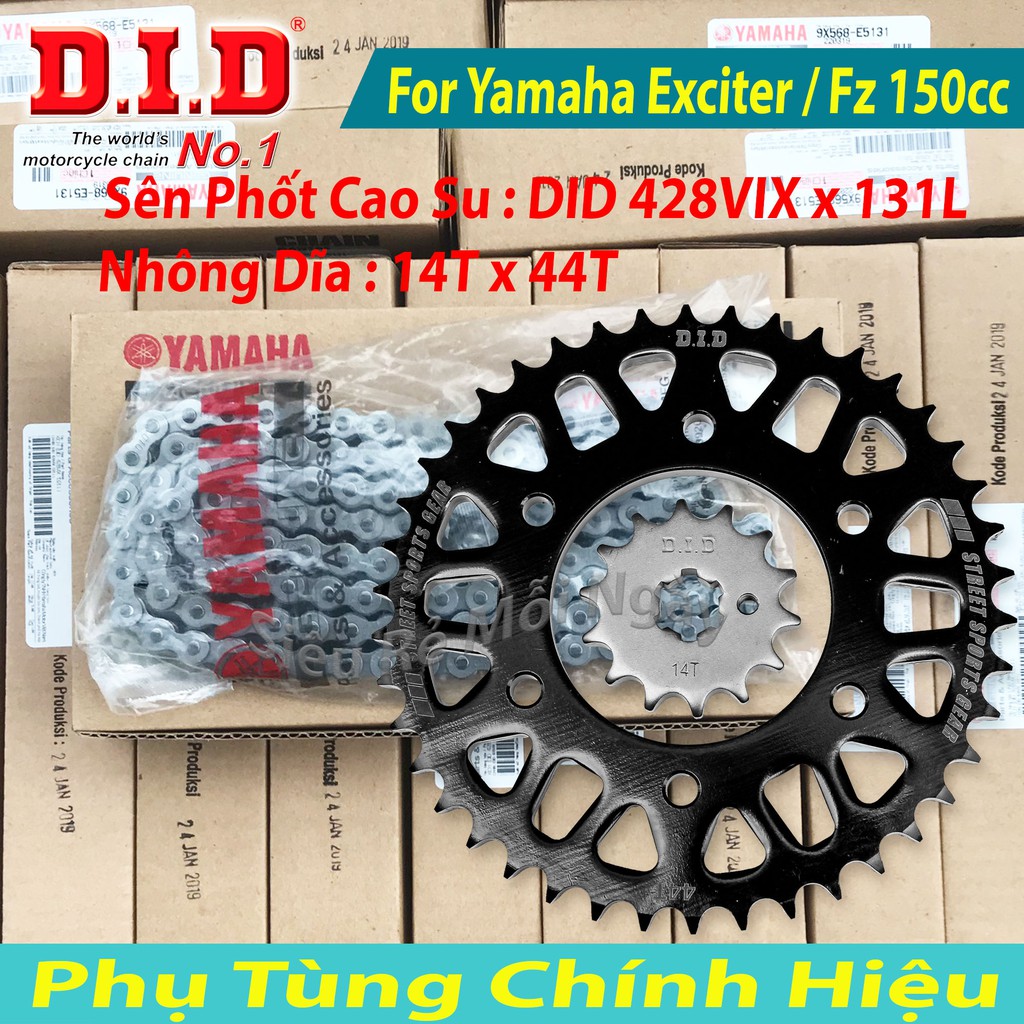 Bộ Nhông Sên Dĩa DID FZ 150cc, Exciter 150cc Sên phốt cao su 131L TFX Thái Lan 14T x 44T