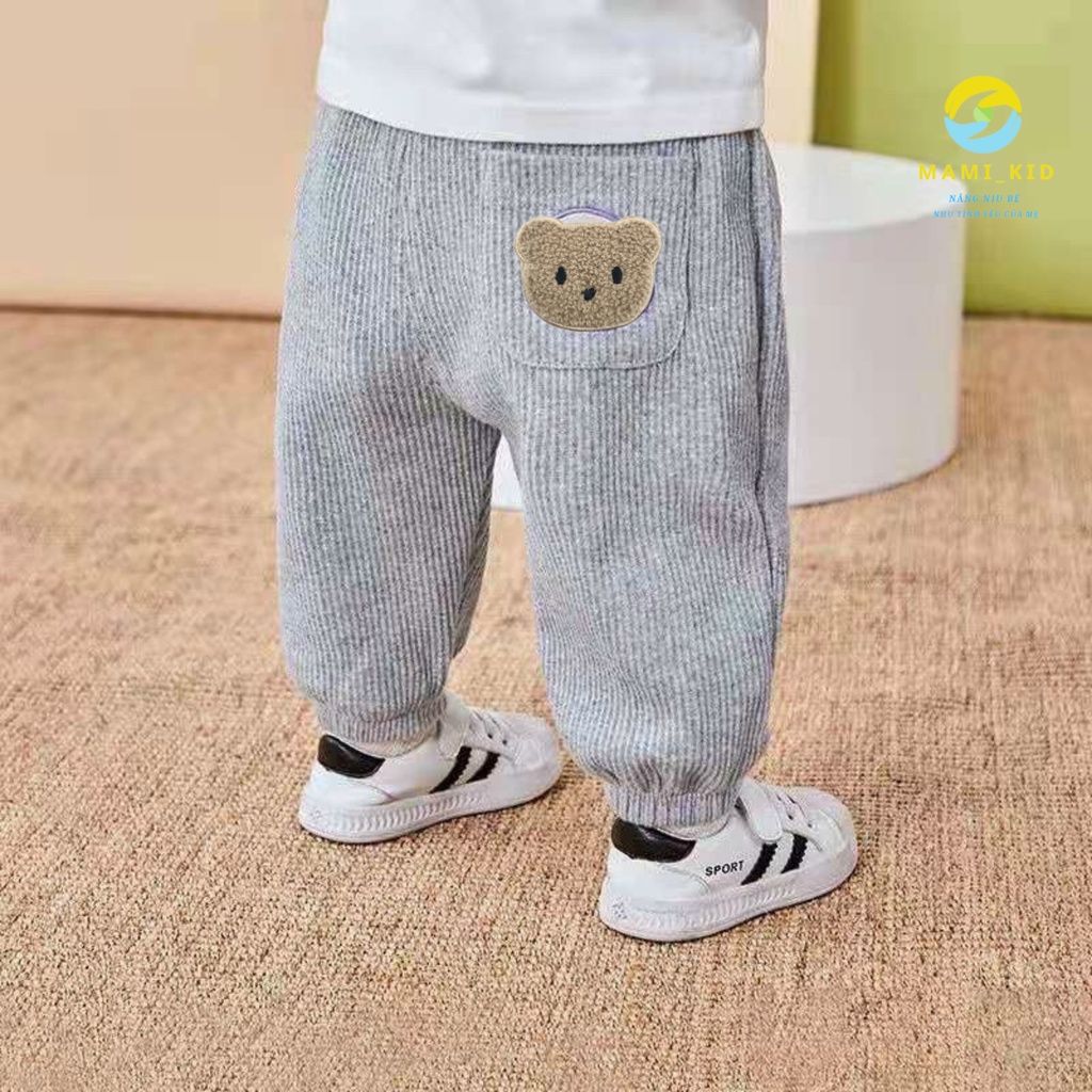 Quần Nỉ Cho Bé, Quần Dài Thu Đông Cho Bé Bomber bo gấu, chất thun tăm tổ ong mềm, giãn tốt, Shop Mamikid