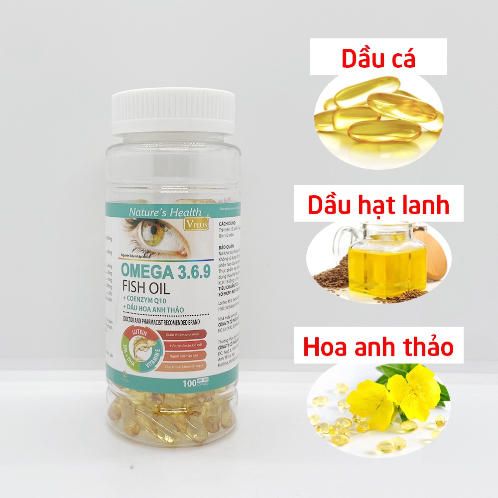 Viên dầu cá Omega 3 6 9 Dầu hạt lanh, dầu gấc, hoa anh thảo - 100 viên