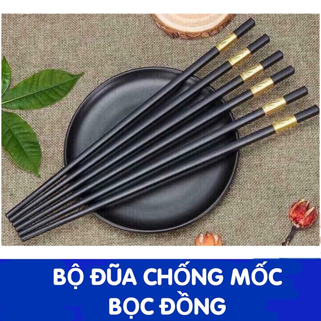 Đũa KHẢM VÀNG chống mốc chống trơn Hàn Quốc sang trọng( 10 đôi) hàng cao cấp