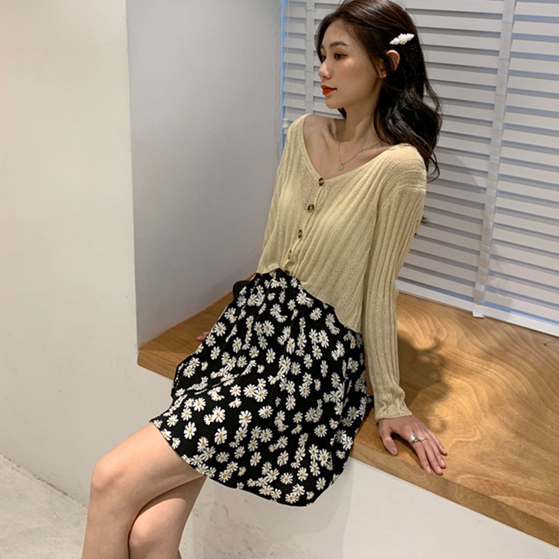 Chân Váy Lưng Cao In Hoa Cúc Xinh Xắn Phong Cách Hàn Quốc Cho Nữ | BigBuy360 - bigbuy360.vn