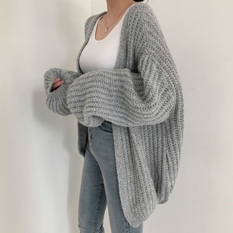 Áo Khoác Cardigan Dệt Kim Cổ Chữ V Dáng Rộng Màu Sắc Đơn Giản Cho Nữ