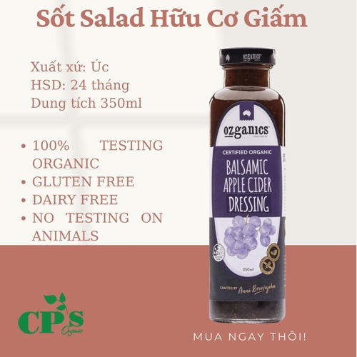 Sốt Salad Hữu Cơ Ozorganics loại Caesar, giấm táo Balasamic, kem bơ Creamy Avocado Dressing