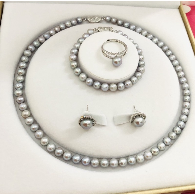 Bộ trang sức 4 món màu xám 9 ly