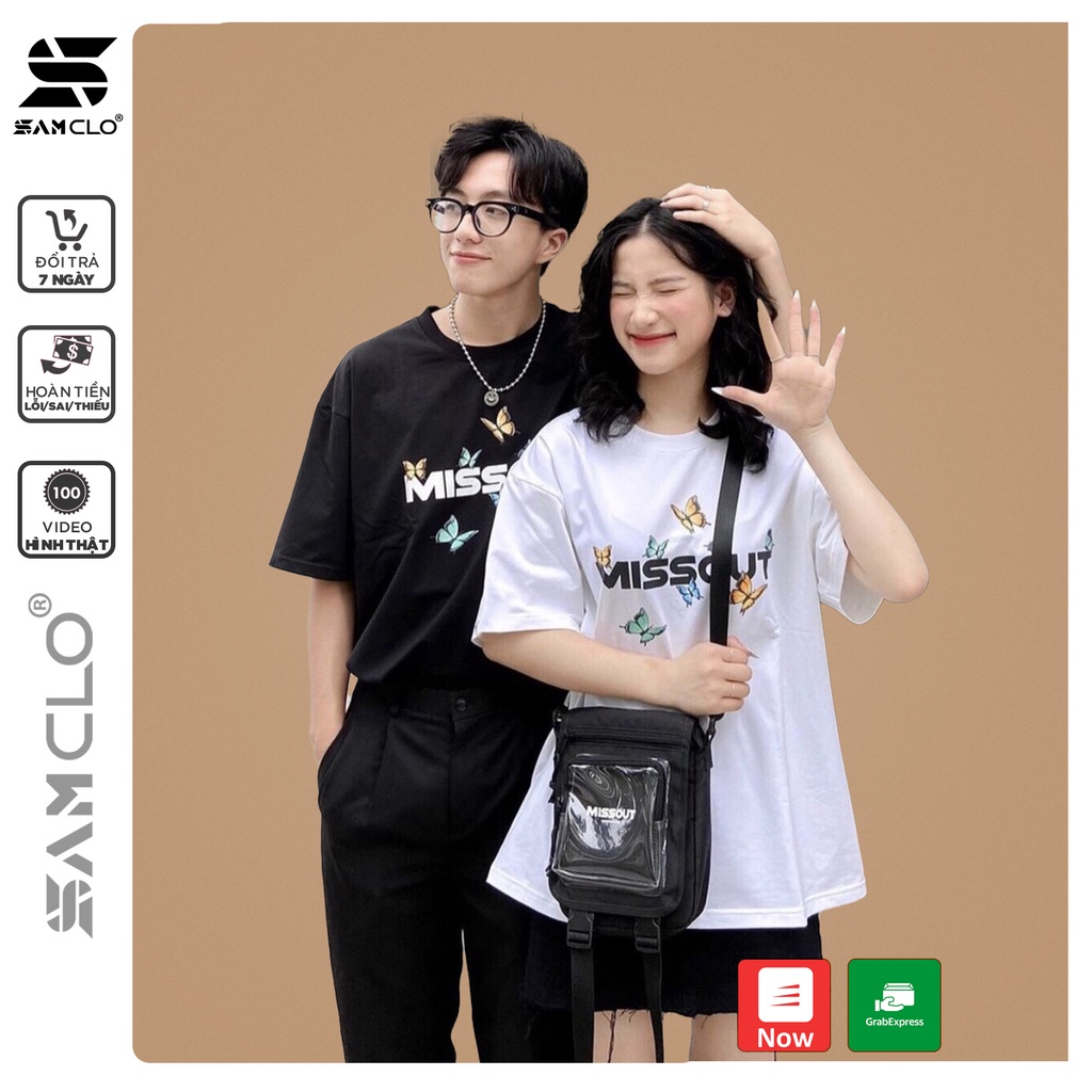 Áo phông tay lỡ nữ SAM CLO freesize thun form rộng dáng Unisex - mặc cặp, nhóm, lớp in hình BƯỚM MISSOUT BUTTERFLY