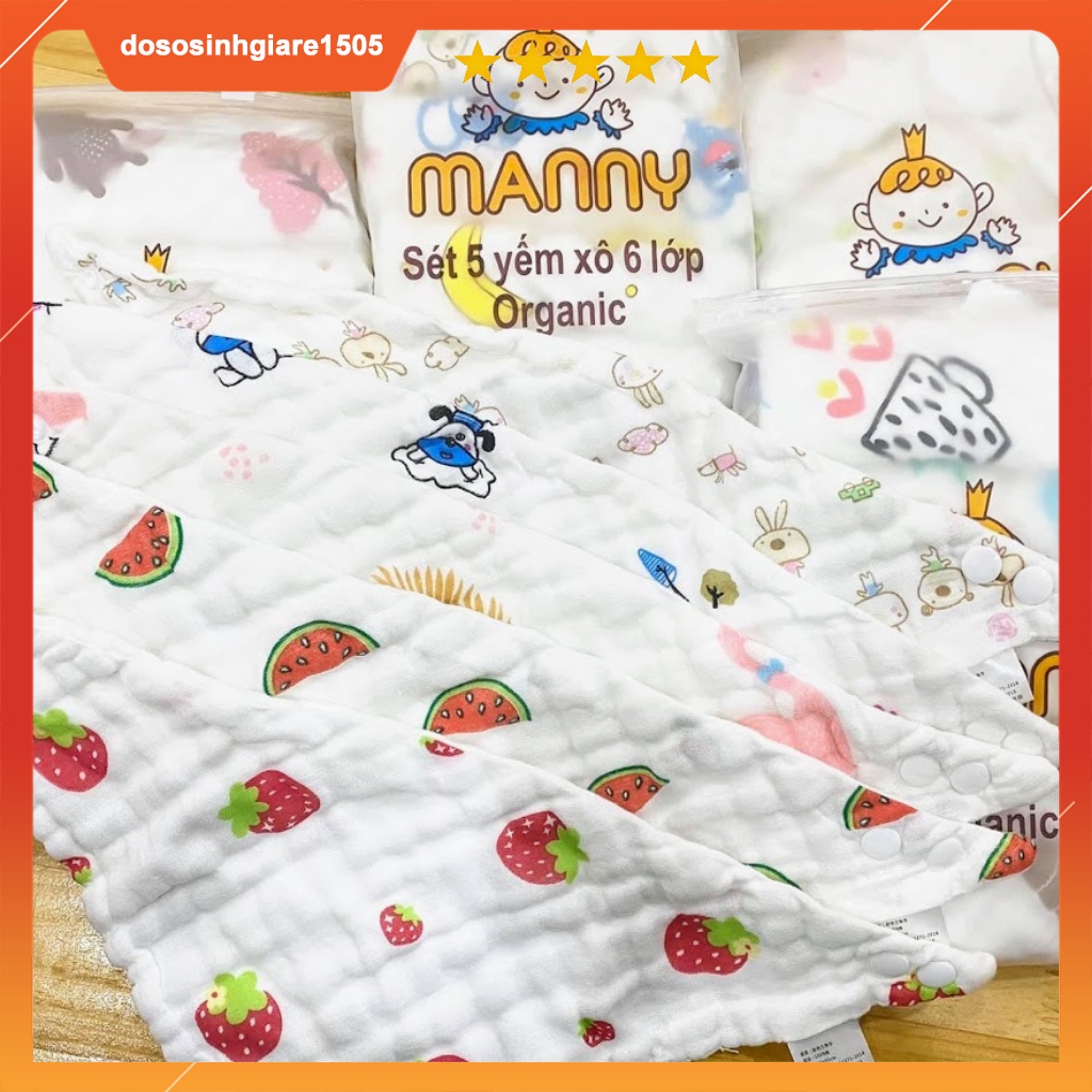 Set 5 Yếm Xô Nhăn Tam Giác 6 Lớp Manny Cho Bé Yêu / Khăn yếm ăn (giao mẫu ngẫu nhiên)