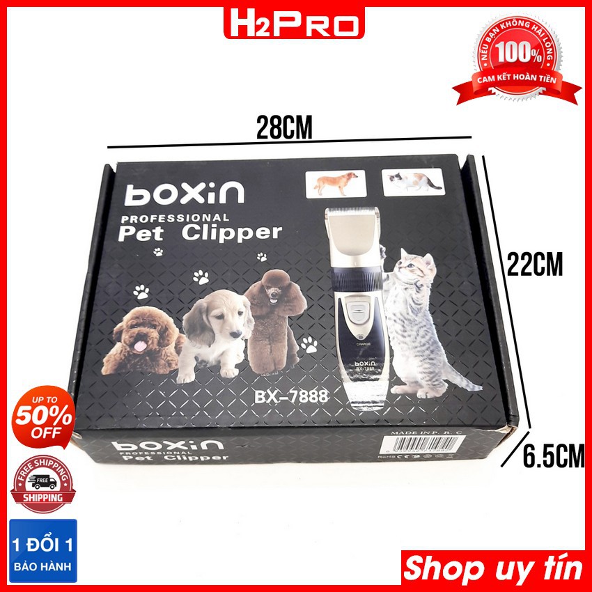 Tông đơ cắt lông cho chó mèo bOXin BX-7888 12W H2PRO, máy cạo lông chó mèo tặng 4 cữ và thêm 1 pin dự phòng 120K