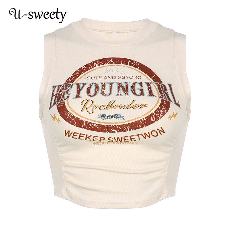 Áo Tank Top Ôm Dáng Co Giãn In Chữ Thời Trang Cho Nữ