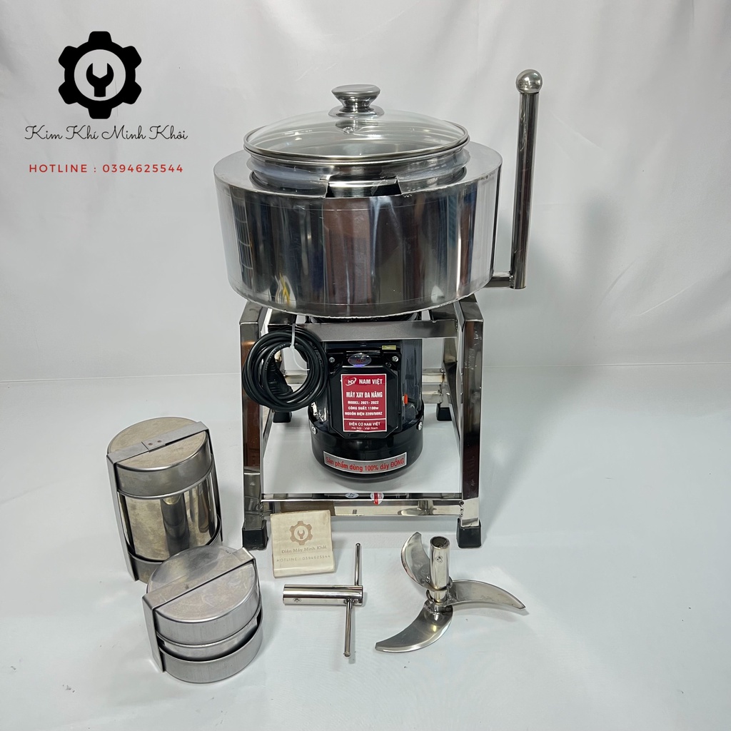 Máy xay thịt làm giò chả công suất 1100W khung A inox có khay đá, Máy xay đa năng, công nghiệp, gia đình