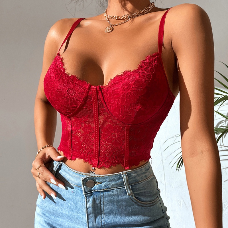 Áo Croptop Hai Dây Phối Ren Gợi Cảm Cho Nữ