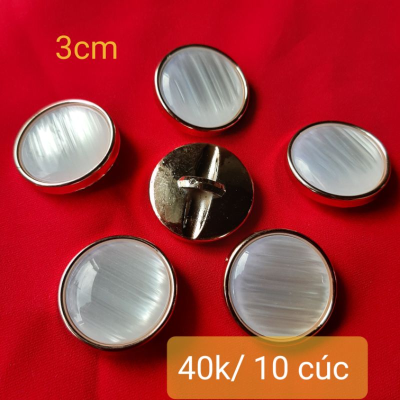 cúc vest , măng tô. bản 3cm mặt đá trắng  ( sét 10 cúc 40k)