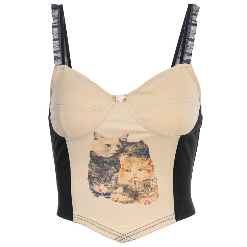 Áo croptop 2 dây bằng ren phối lưới dáng ôm quyến rũ cho nữ | BigBuy360 - bigbuy360.vn