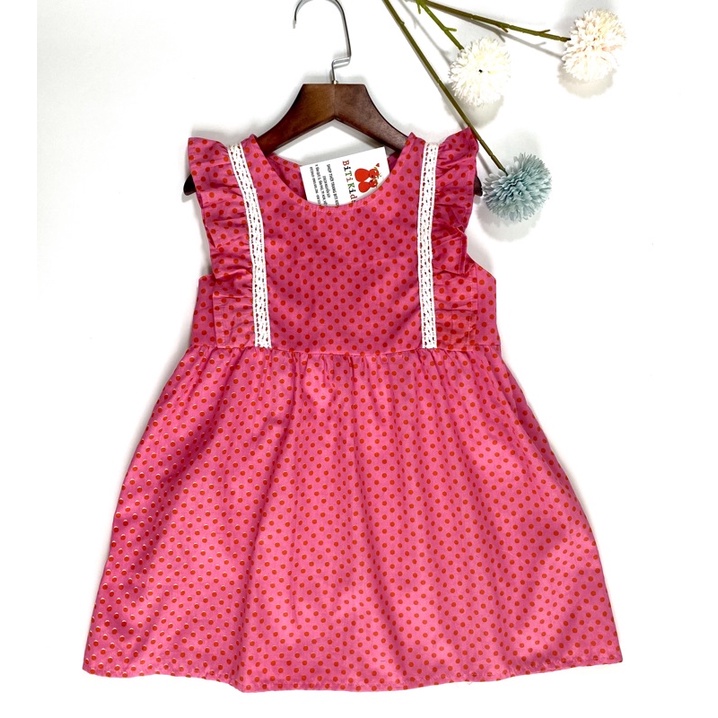Đầm bé gái,váy trẻ em ,BITIKIDS, họa tiết chấm bi hồng phối zen xinh xắn  size 0 đến 5 tuổi.