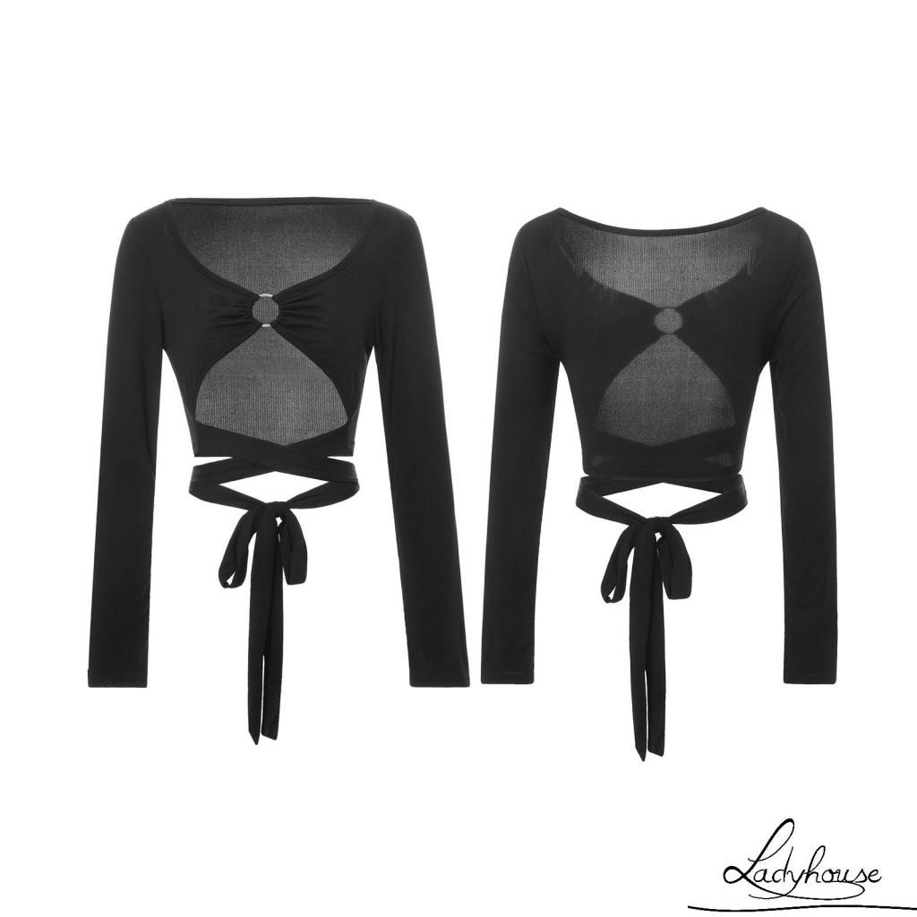 Áo Croptop Tay Dài Cổ Vuông Màu Trơn Khoét Lỗ Màu Trơn Quyến Rũ Cho Nữ