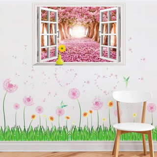 Decal trang trí chân tường Hoa Bò Công Anh hồng và thiên thần nhỏ