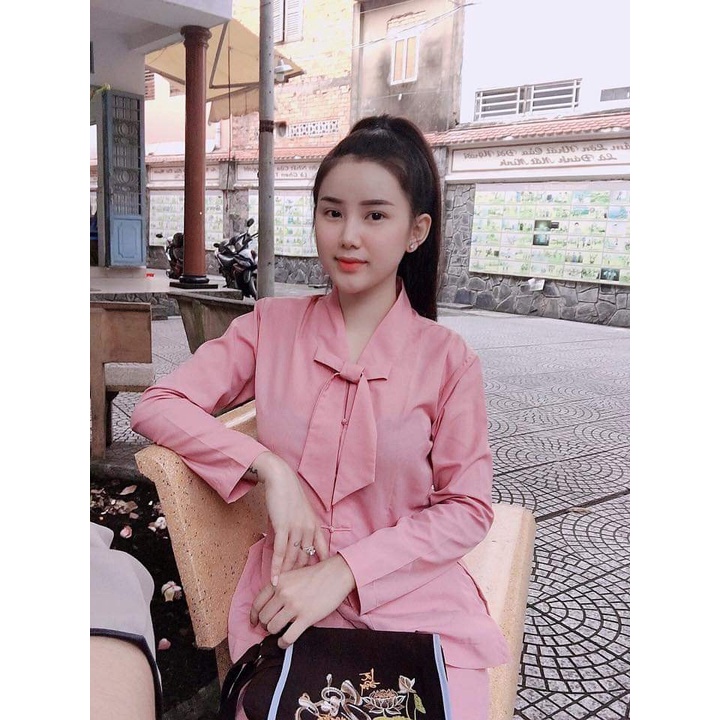 Đồ Lam Bộ Đi Chùa Nữ La Hán Nơ Chất Vải Dày Dặn Mềm Mịn Thấm Hút Mồ Hôi, Mặc Cực Thoáng Mát Thoải Mái