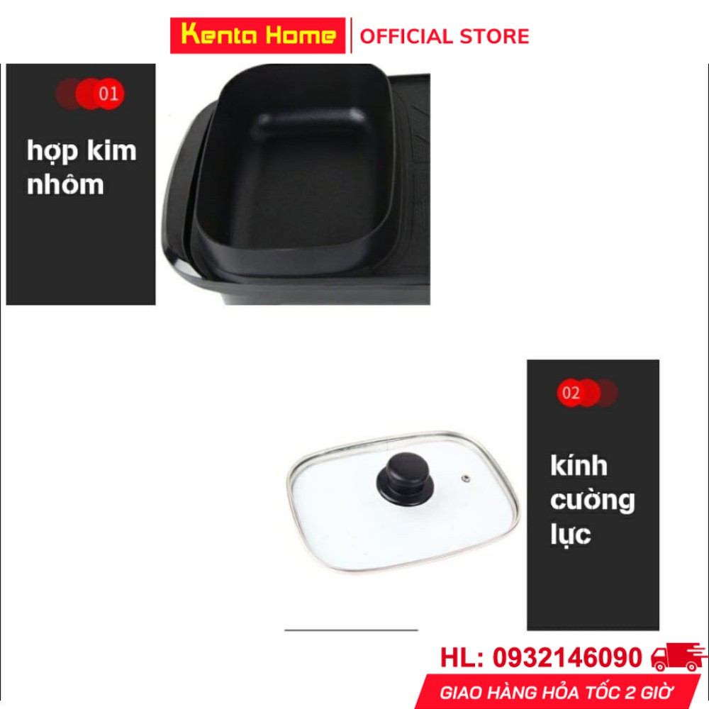 Bếp lẩu nướng 2in1 đa năng tiện lợi với 1 nguồn điện chung 1360W chất liệu men chống dính dung tích 6L cho 2-4 người ăn