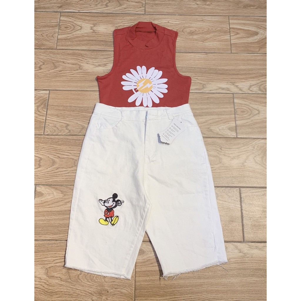 quần kaki ôm dáng thêu chuột xinh xinh