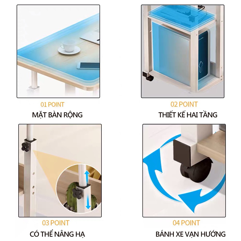 Bàn xếp đa năng cao cấp nhiều tiện bánh xe bàn máy tính ích 80x40x75cm có thể di chuyển bàn máy tính xách tay - FU156Y