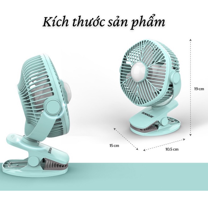 Quạt Mini Để Bàn Sunhouse SHD7111 - Quạt Sạc Mini Tích Điện Pin Dùng 4 Giờ Có Sạc Nhanh Tích Hợp Đèn Ngủ