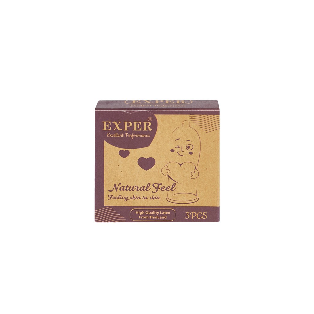 Bao cao su EXPER Natural Feel loại bcs siêu mỏng 003 trơn cổ thắt kéo dài hộp 3 cái 12 cái Exper Store