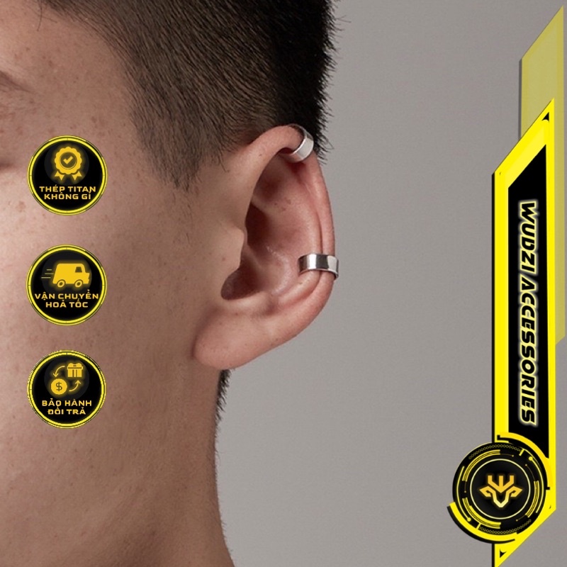 Khuyên Tai Kẹp Vành Không Cần Bấm Lỗ Thép Titan Không Gỉ Phong Cách Hiphop Đường Phố