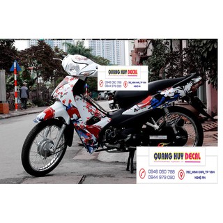 Tem trùm wave samurai đỏ trắng alpha 110, độ phủ bộ team decal cho xe máy rẻ đẹp (dán đời 2006-2020)