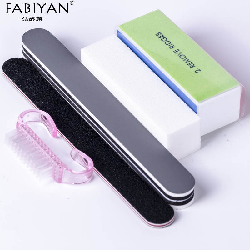 Set 5 dụng cụ làm móng FABIYAN gồm dũa + khối xốp đánh bóng + bàn chải cầm tay + bàn chải làm sạch móng chuyên dụng