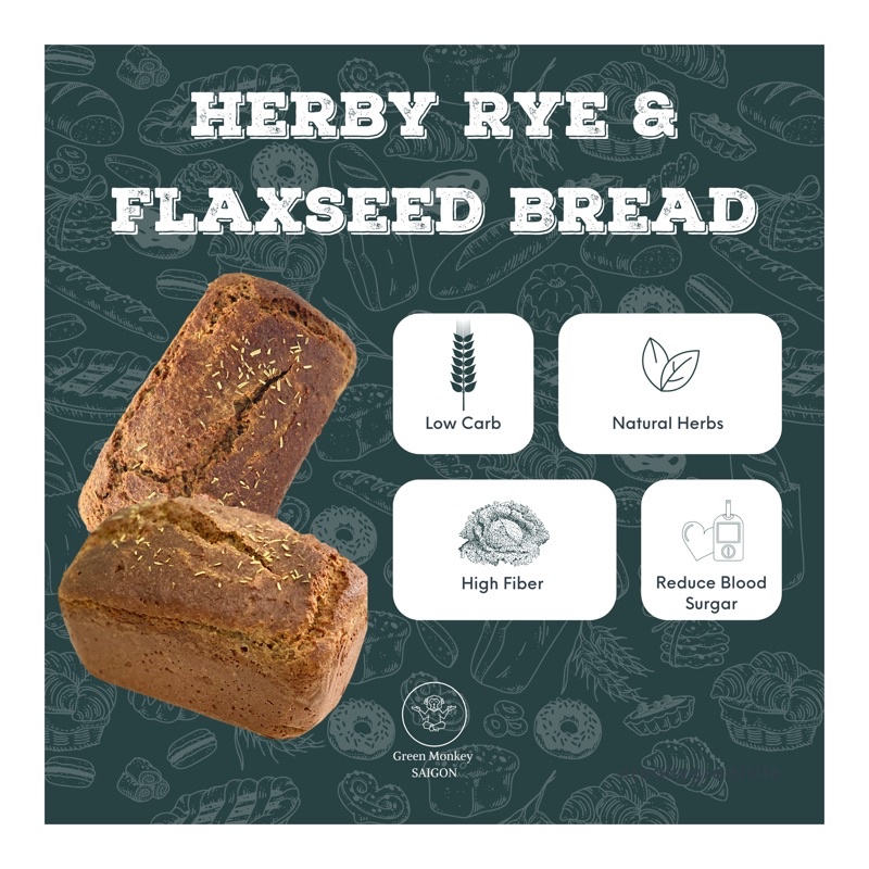 Herby Rye & Flaxseed Bread - Bánh Mì Hạt Lanh Lúa Mạch Đen - Low carb giảm cân
