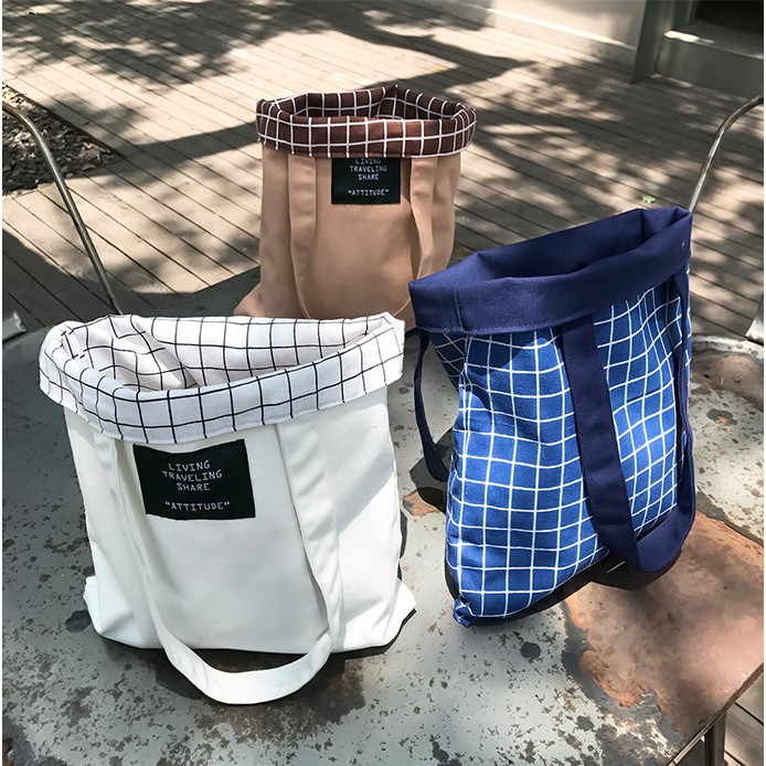 Túi Tote Living kẻ ô 2 mặt cực chất