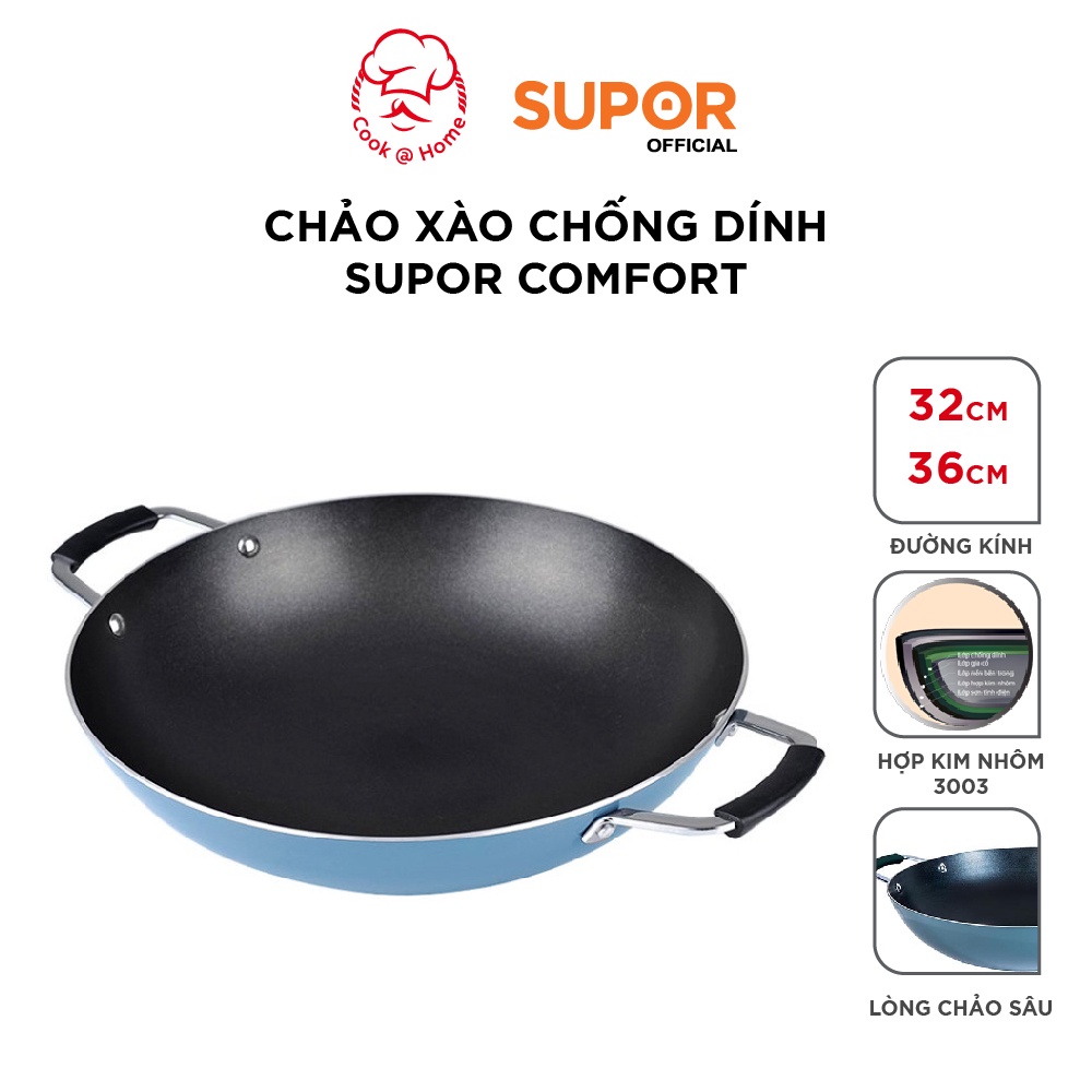 Chảo xào chống dính Comfort Supor 32cm W06A32- 36cm W06A36