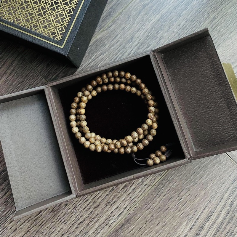 FULL BOX Vòng Tay Trầm Hương Mix Sen 108 Hạt Chuỗi Trầm Hương Cao Cấp Dây Chuyền Phật Tử