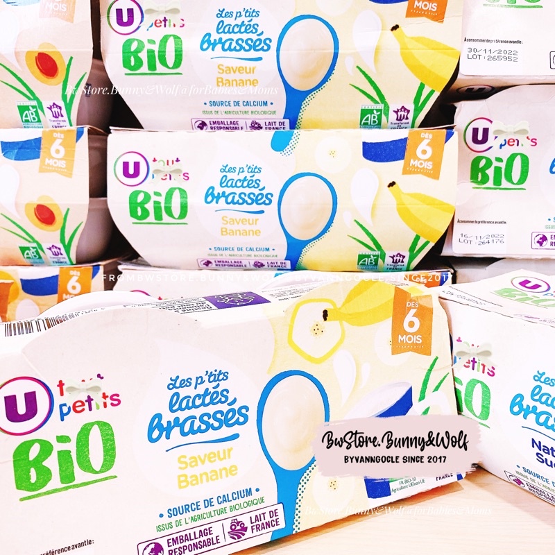 Kem Sữa Chua/Váng Sữa Hữu Cơ Bio U Tout Petits nội địa Pháp lốc 4 hũ x 100gr
