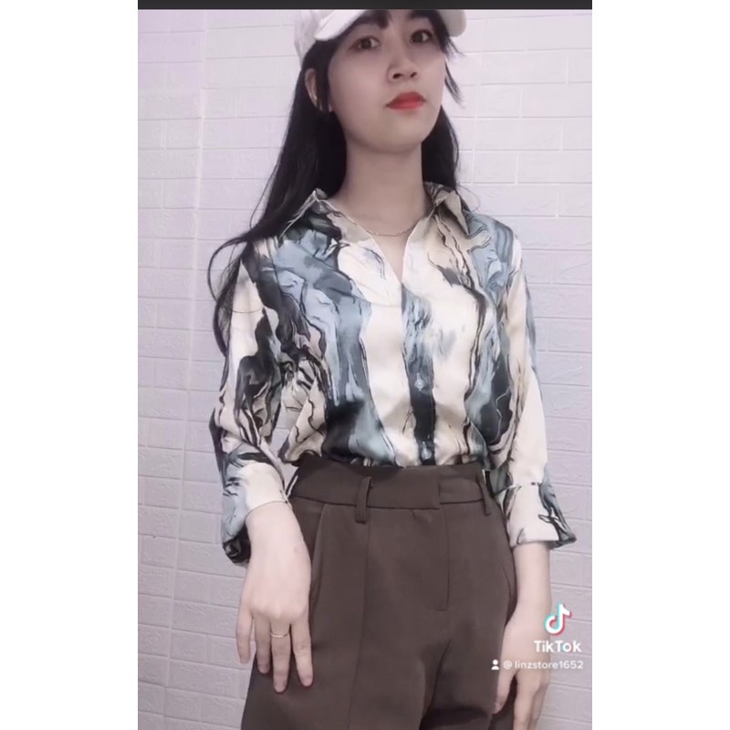 Áo Sơ Mi họa tiết Dài Tay Dáng Suông, Hoạ Tiết Loang Cá Tính Cho Nữ - kèm ảnh thật | BigBuy360 - bigbuy360.vn