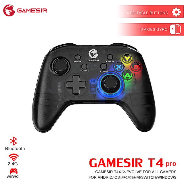 GAMESIR T4 PRO | Tay cầm chơi game không dây gamesir T4 Pro chuẩn MFI, 6 Axies Gyro hỗ trợ iOS, Android, PC, Switch