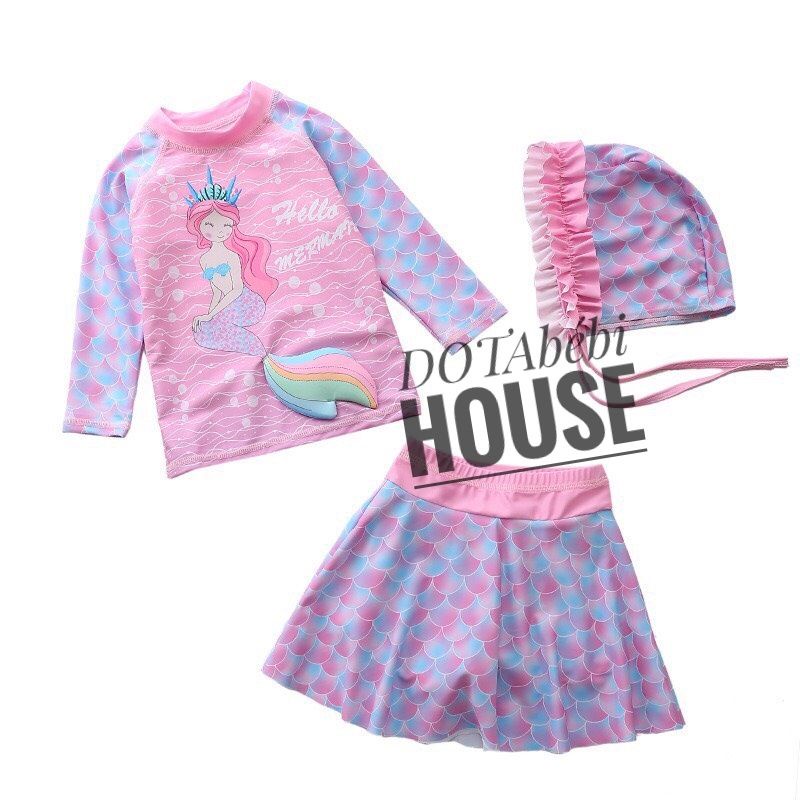 nhiều mẫu [7-22kg] (có nón) Đồ bơi rời dài tay dạng váy có lót đùi cho bé gái mã SW0118