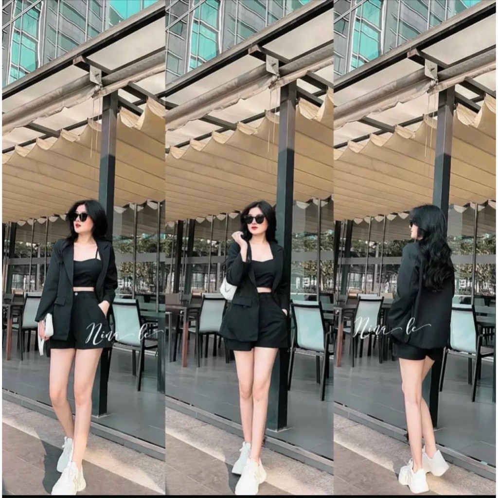 Set thời trang Nữ dạo phố, form chuẩn dáng, phối với áo vest, quần đùi và áo 2 dây  HOT thu đông 2021 | BigBuy360 - bigbuy360.vn
