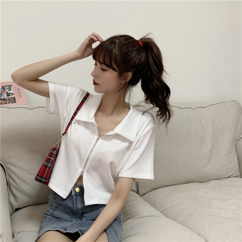 Áo polo Ngắn Tay Phối Khóa Kéo Thời Trang Mùa Hè Dành Cho Nữ