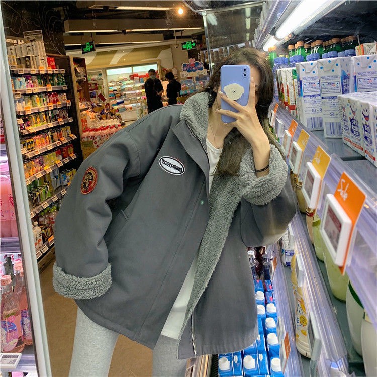 (sẵn hàng)Áo khoác thu đông lót lông dày ấm mặc được 2 mặt phong cách hàn quốc hàng L1 | BigBuy360 - bigbuy360.vn