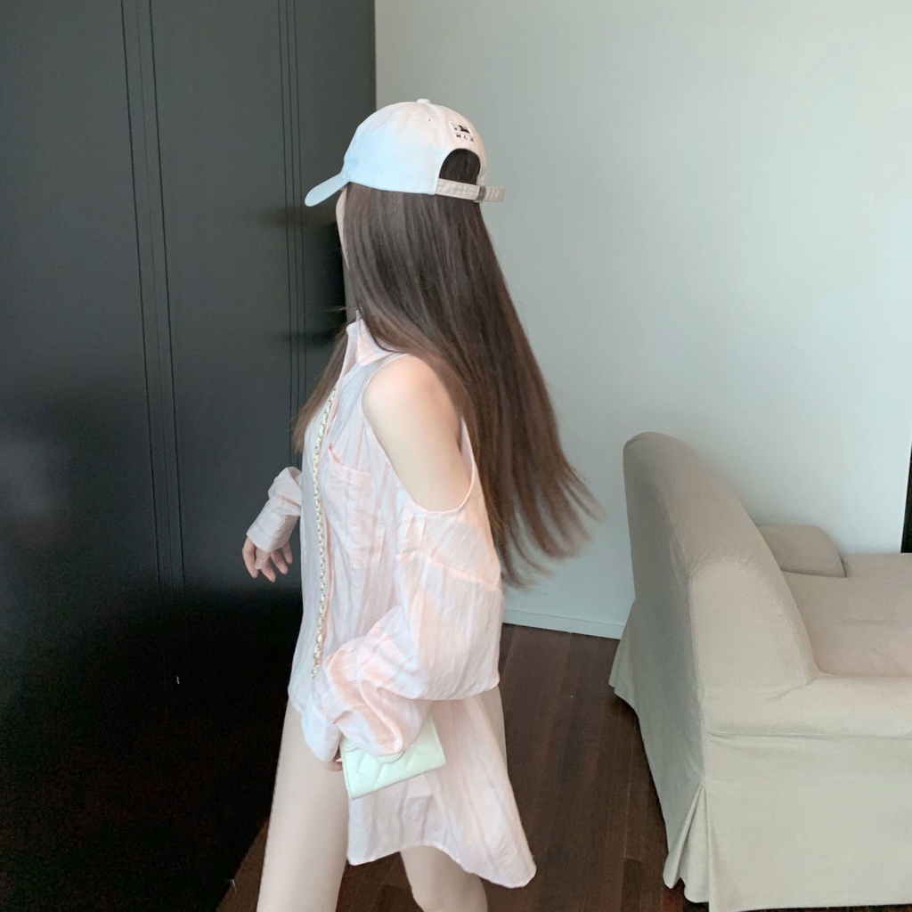 Áo Kiểu Dài Tay Trễ Vai Họa Tiết Kẻ Sọc Thiết Kế Mới Thời Trang Cho Nữ