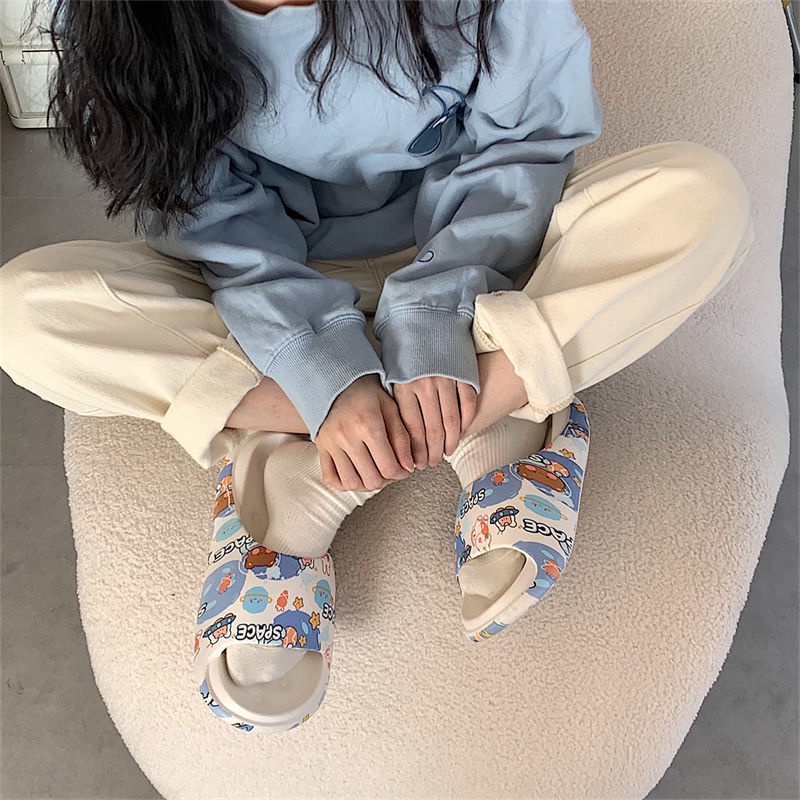 Oeggeo shop Dép Đi Trong Nhà Đế Dày In Họa Tiết Hoạt Hình Cho Nam Và Nữ