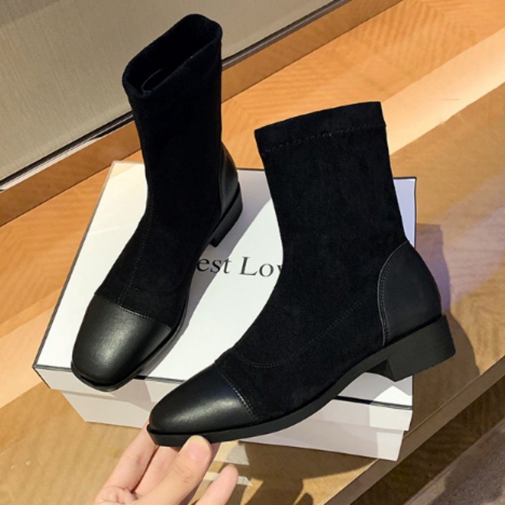 Bốt nữ da lộn cổ thấp gót cao 3.5cm | BigBuy360 - bigbuy360.vn