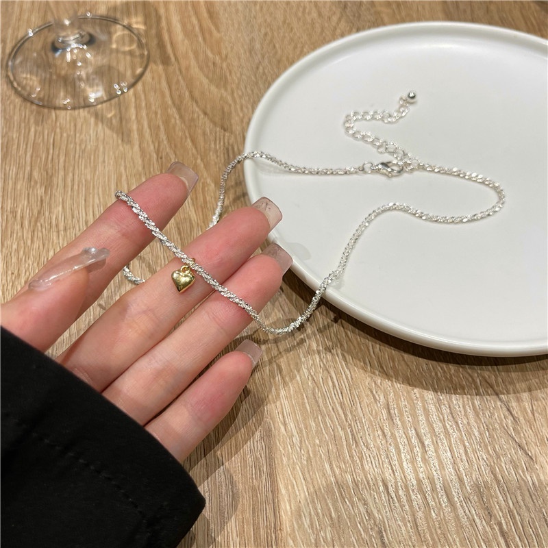 Fashion New Korean Light Luxury Sparkling Super Flash Necklace Female Tide Peach Heart Love Pendant Collarbone Chain Necklace