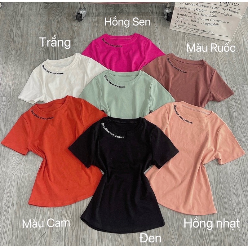 Áo thun body Croptop tay ngắn chữ thêu đơn giản