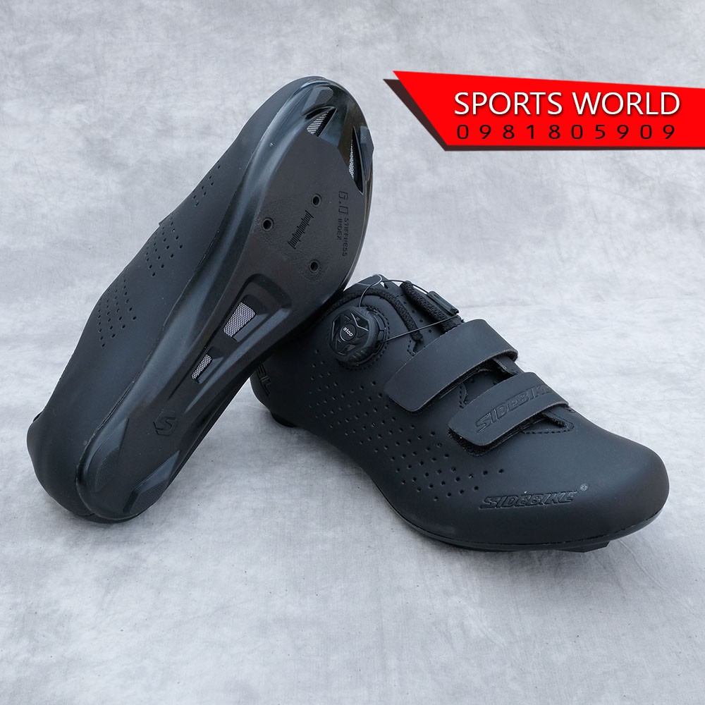 Giày can đạp xe dòng Road 1 khóa vặn 2 khóa dán, đế COMPOSITE - SD-023 SIDEBIKE màu đen