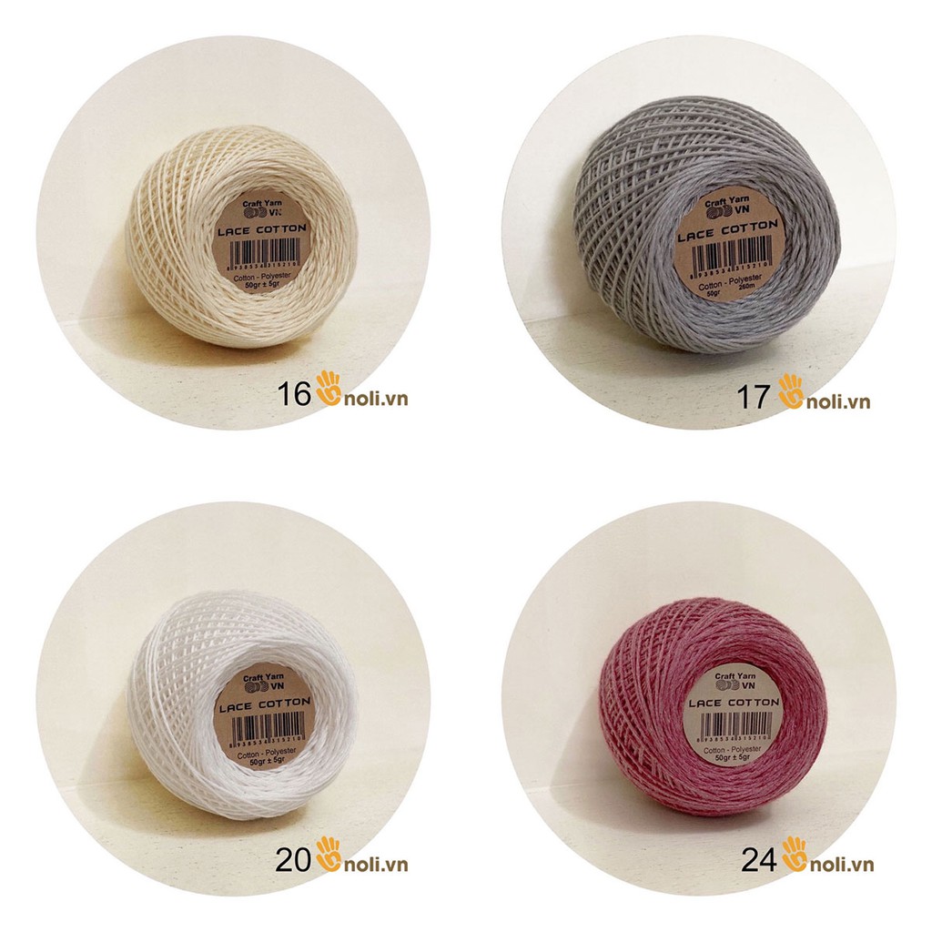 Hộp 6 cuộn lace cotton Craft yarn VN cùng màu móc váy áo cực mát, thấm hút mồ hôi, siêu nhẹ 50g (Mã 56 đến 94)