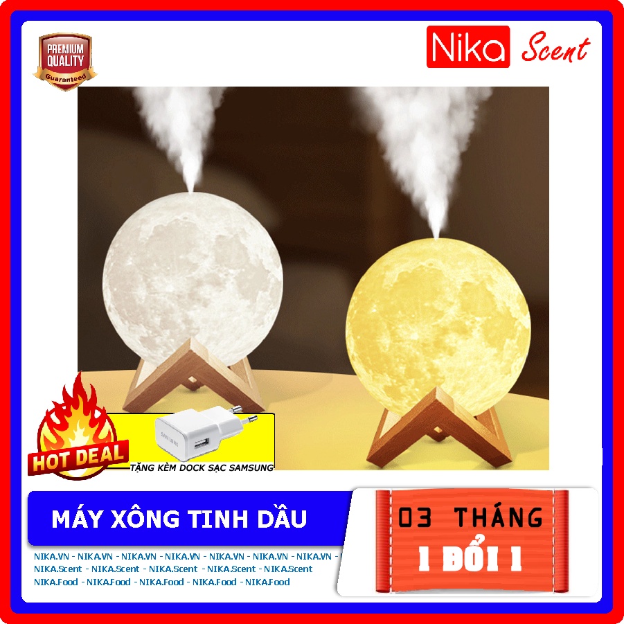 Nikascent Đèn ngủ - khuếch tán tinh dầu - phun sương tạo ẩm Big Moon tặng kèm tinh dầu/dock sạc cho máy